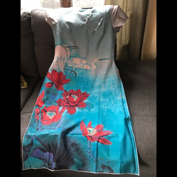 Oriental Print Cocktail AO RUN Dress - Picture 4 of 5